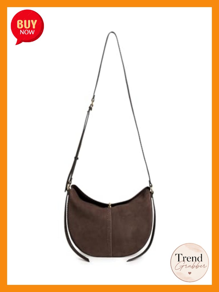 Suede Adjustable Crossbody Bag Hobo With Faux Leather Trim